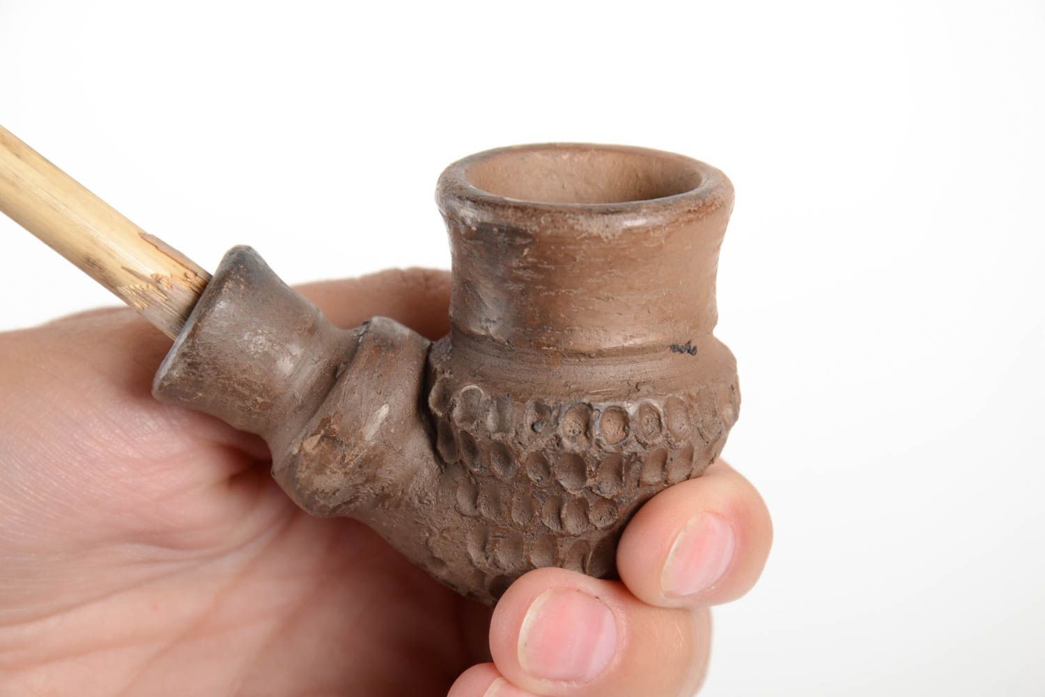 Сувенирная глиняная курительная трубка ручной работы авторская красивая фото 3