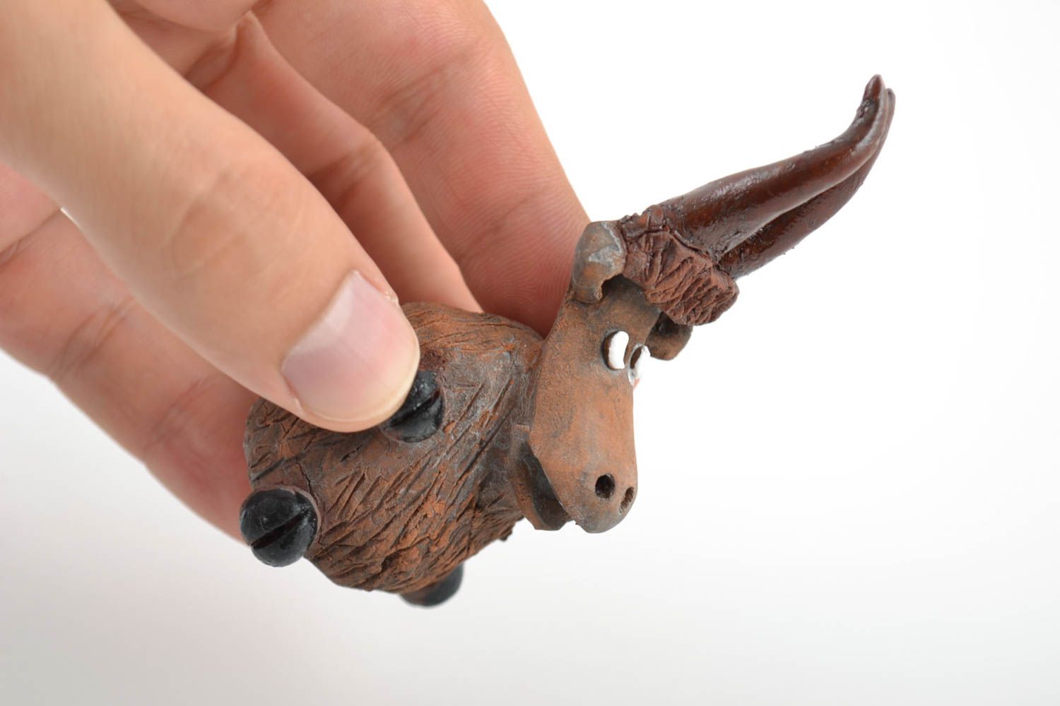 Funny miniature painted statuette in the form of goat handmade clay figurine photo 2