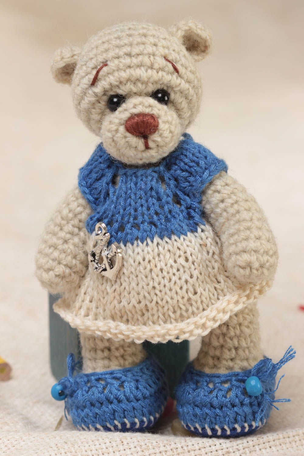 Beautiful handmade designer crochet soft toy bear for home decor photo 1