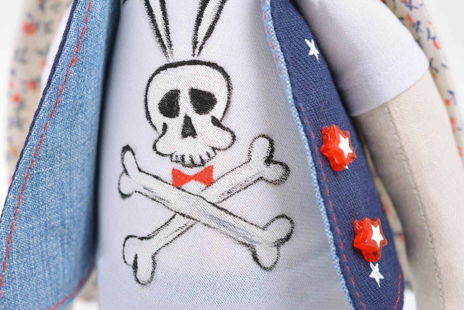 Handmade designer funny cotton fabric soft toy rabbit punk rocker in bandanna photo 3