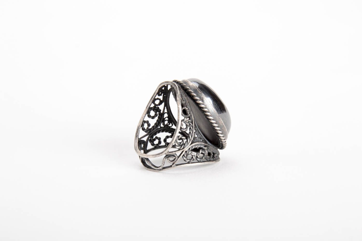 Женское кольцо ручной работы серебряное кольцо с гематитом серебряное украшение фото 4