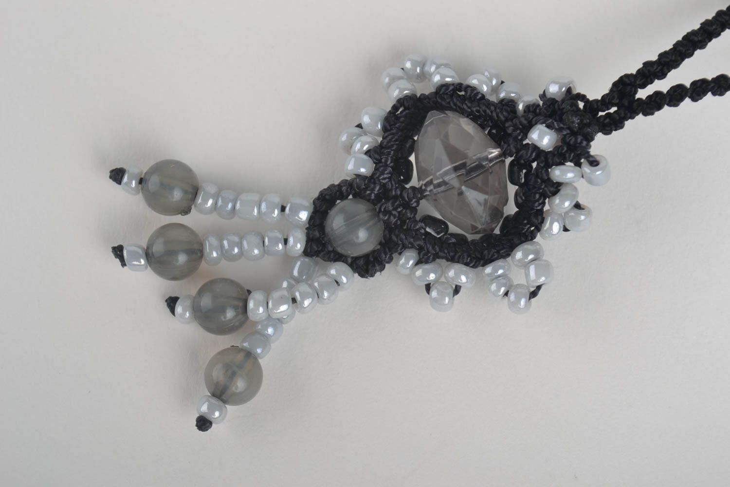 Black textile pendant stylish beaded pendant handmade designer jewelry photo 2