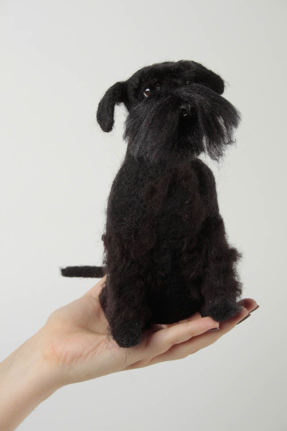 Peluche chien noir faite main Jouet en laine feutrée original Déco maison photo 2