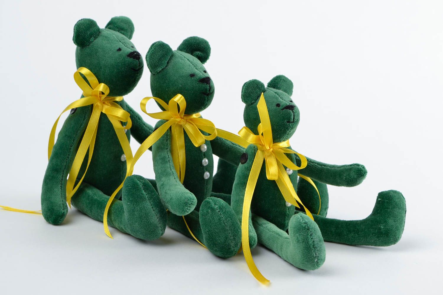 Peluches ours 3 Jouets enfant fait main en velours verts desing Cadeau original photo 3