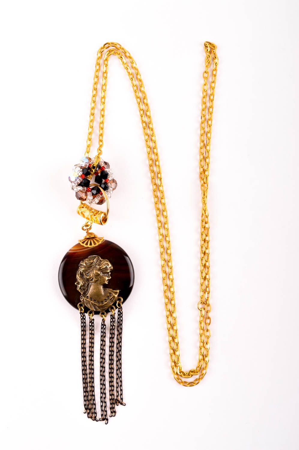 Handmade Halskette mit Anhänger Schmuck aus Stein Achat Frauen Accessoire  foto 2