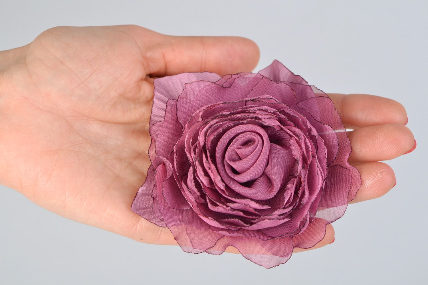Homemade textile chiffon flower brooch hair clip Rose photo 2