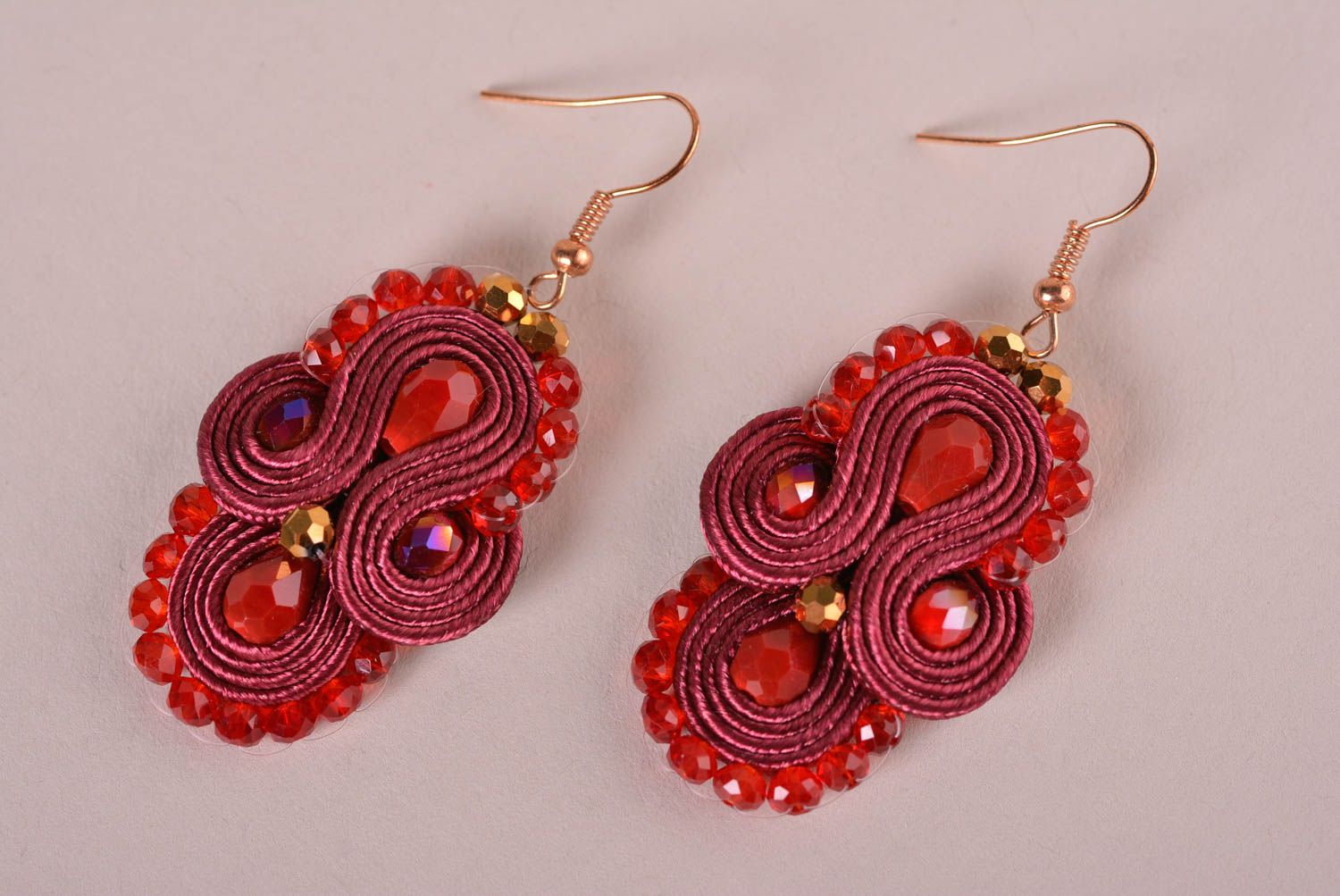 Handmade red jewelry soutache earrings big earrings beaded earrings women gift  photo 3
