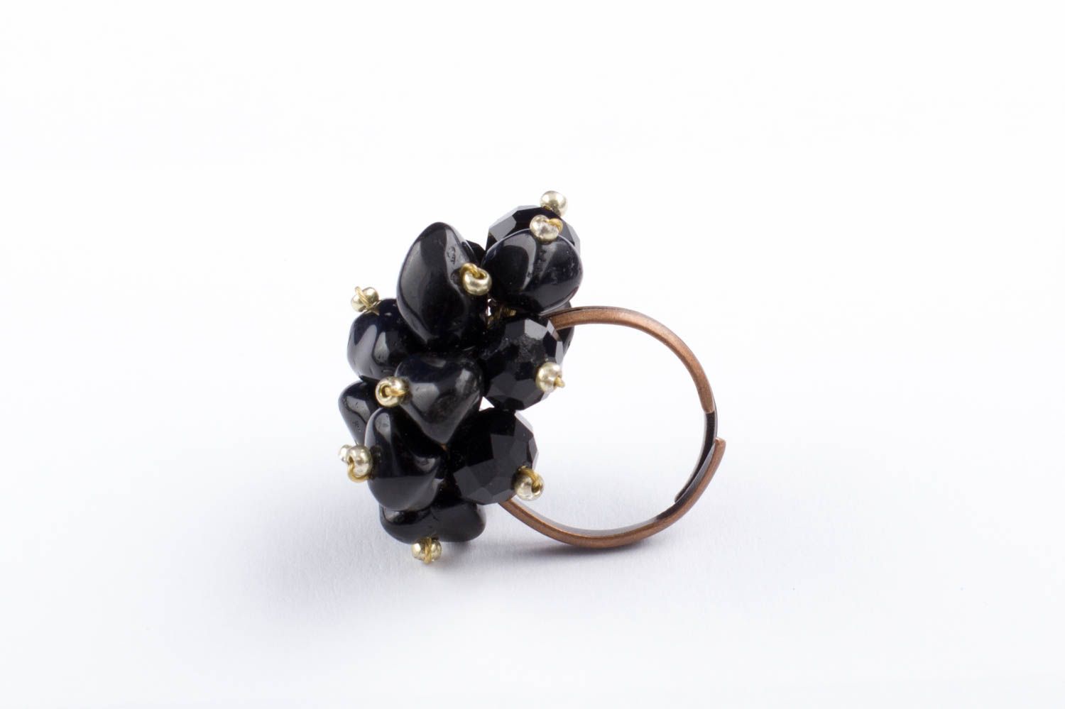 Unusual black handmade ring made of crystal and agate present for women photo 2