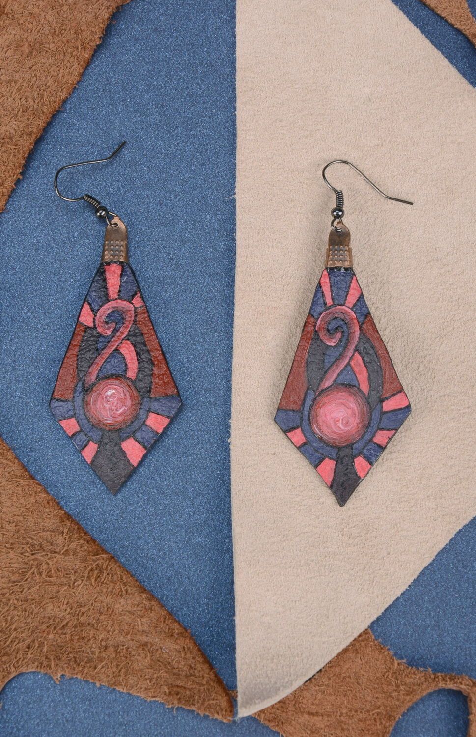 Long earrings made of leather with ornament  photo 2