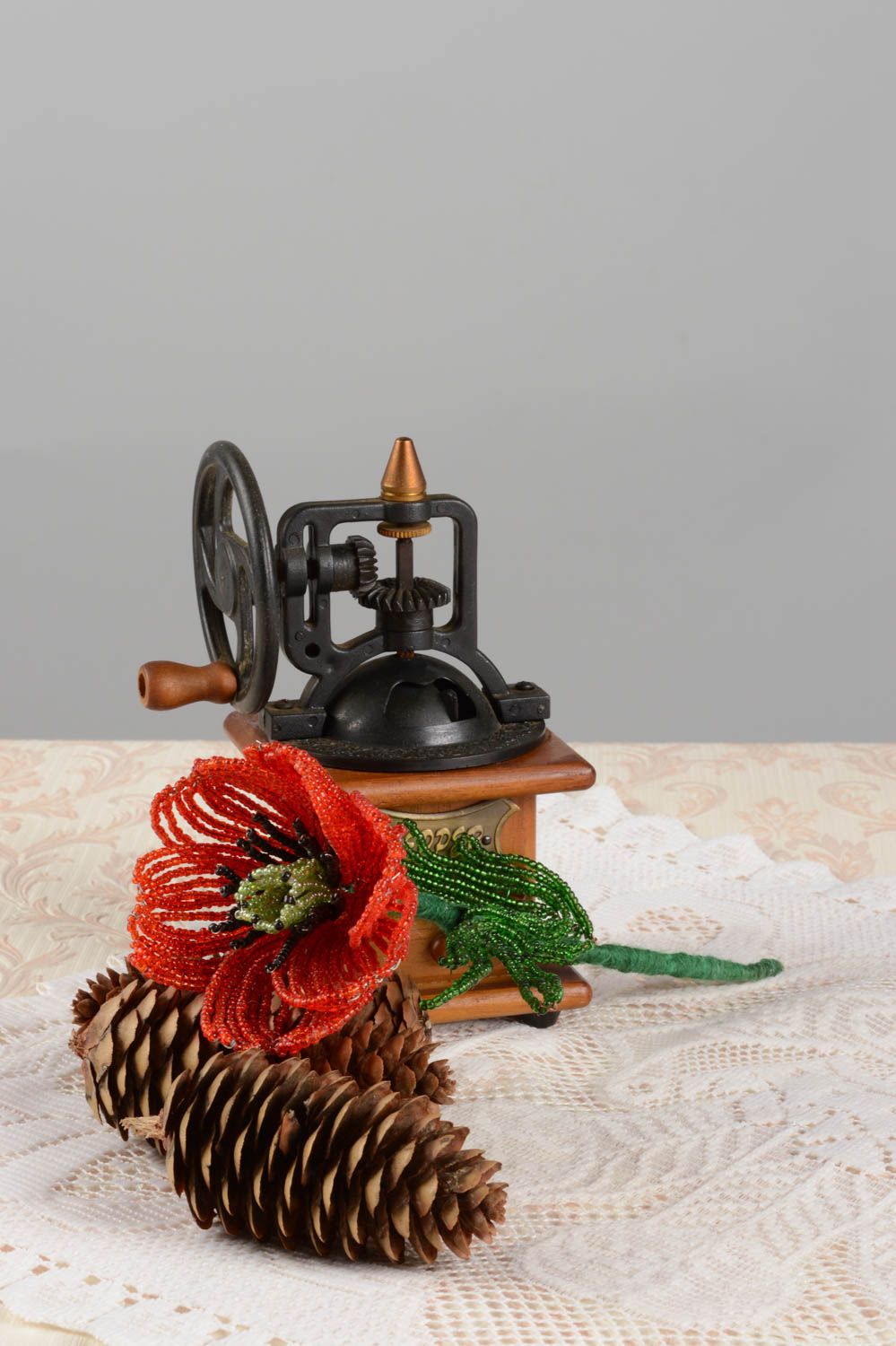 Flor de abalorios amapola hecha a mano regalo original decoración de hogar foto 1