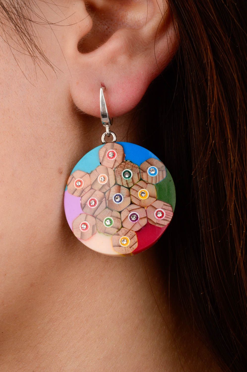 Modern jewelry wooden earrings with charms handmade wooden jewelry gift for her photo 2
