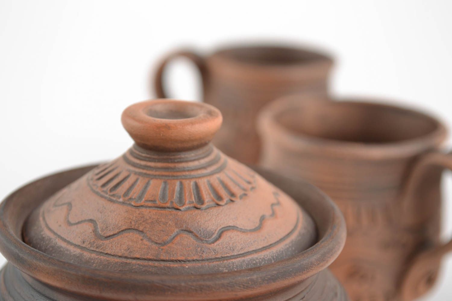 Beautiful handmade designer ceramics set 2 cups 200 ml and 150 ml and sugar bowl photo 5