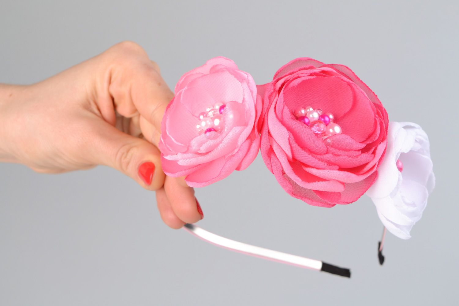 Haarreif mit Blumen handmade aus Chiffon Rose foto 2
