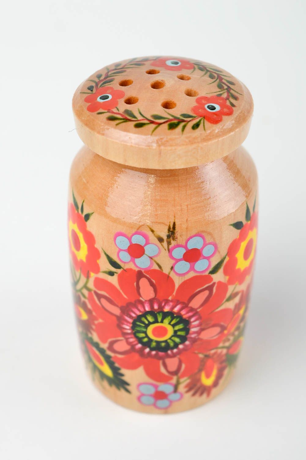 Salière fait main design Pot à sel original Ustensile de cuisine bois peint photo 3