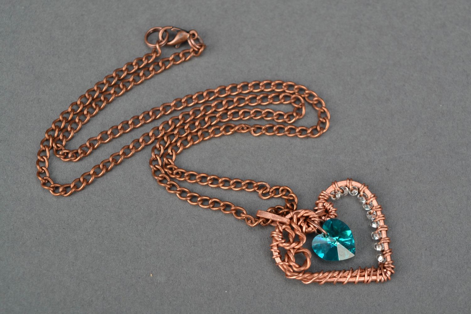 Wire wrap copper pendant with crystal photo 3