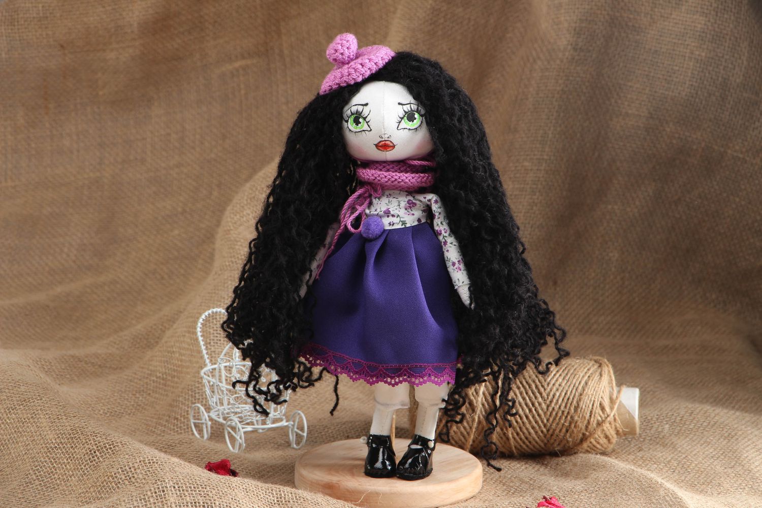 Handmade textile doll with long hair photo 5