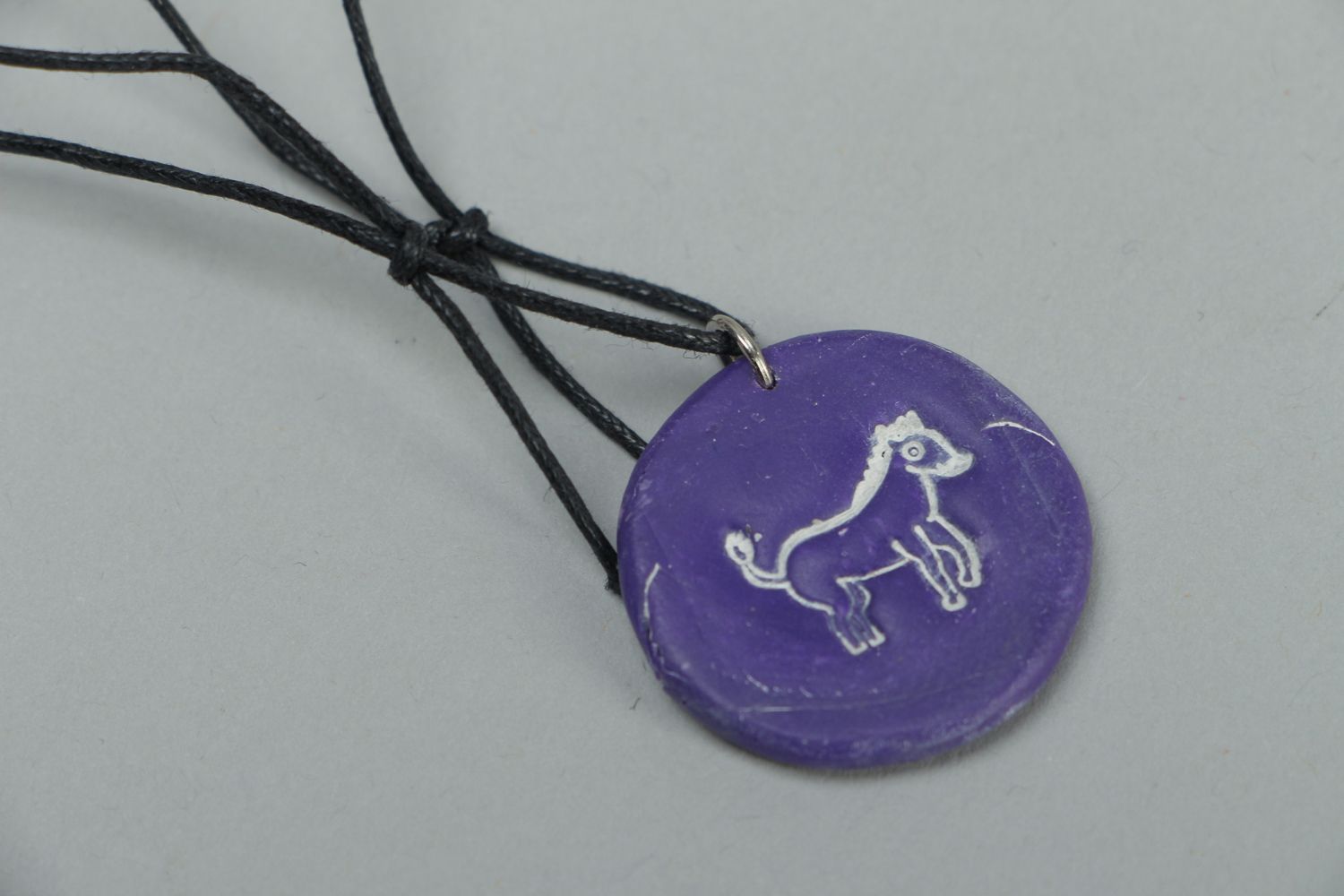 Two-sided polymer clay pendant Horse/Cow photo 2