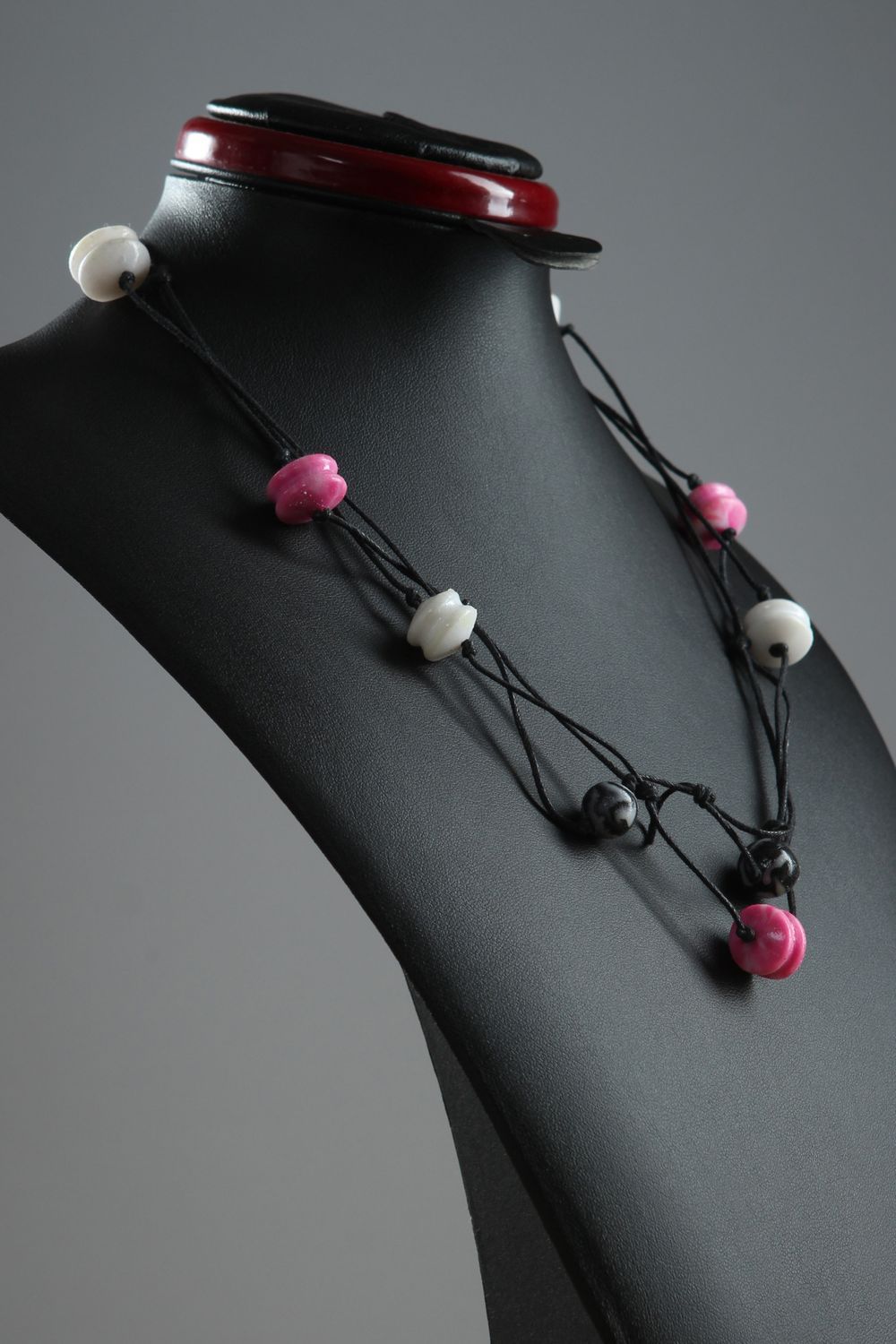 Collier multirang Bijou fait main cordons perles en pâte polymère cadeau femme photo 1