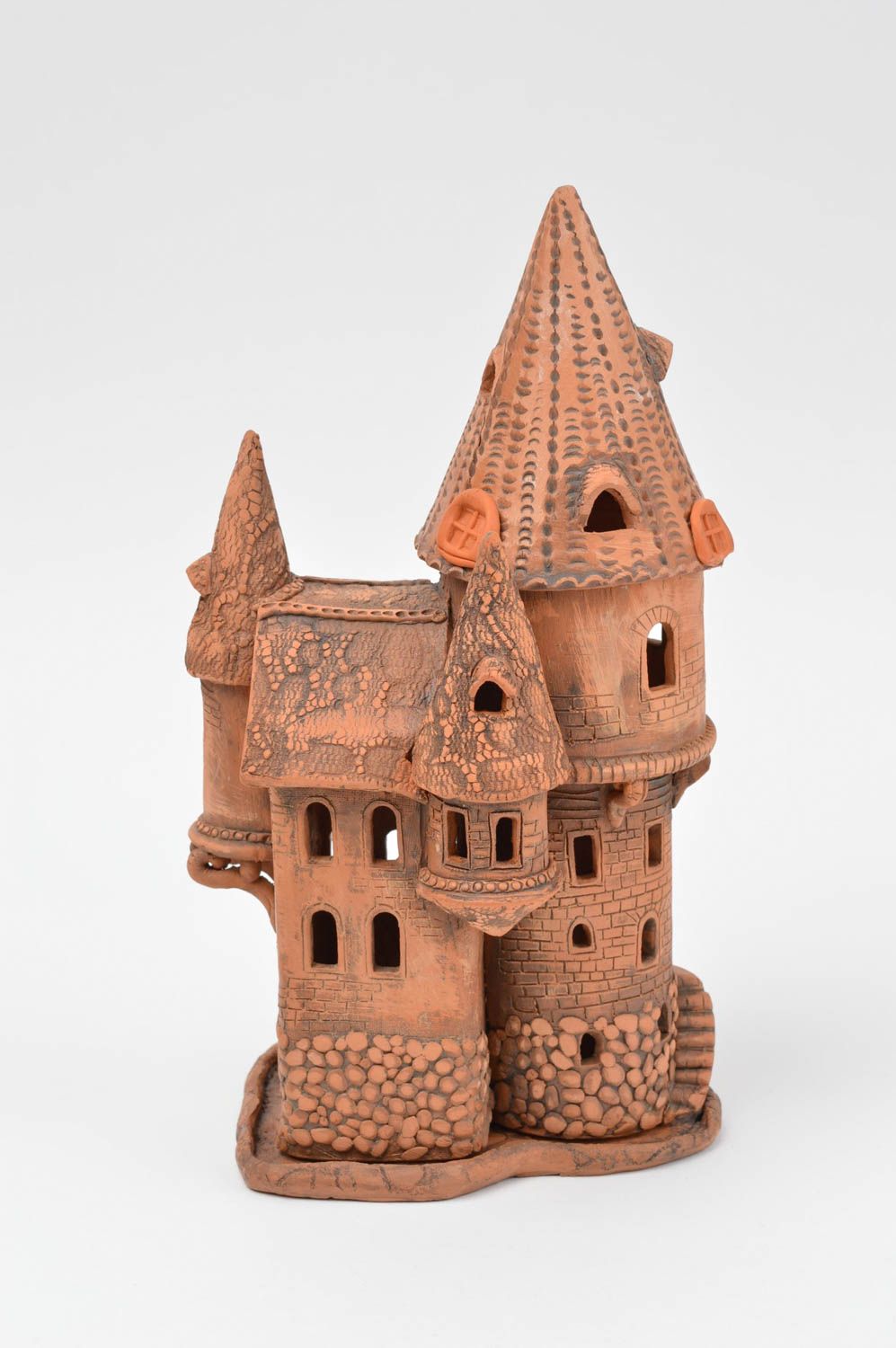 Bougeoir céramique fait main en forme de château original décoratif grand haut photo 2