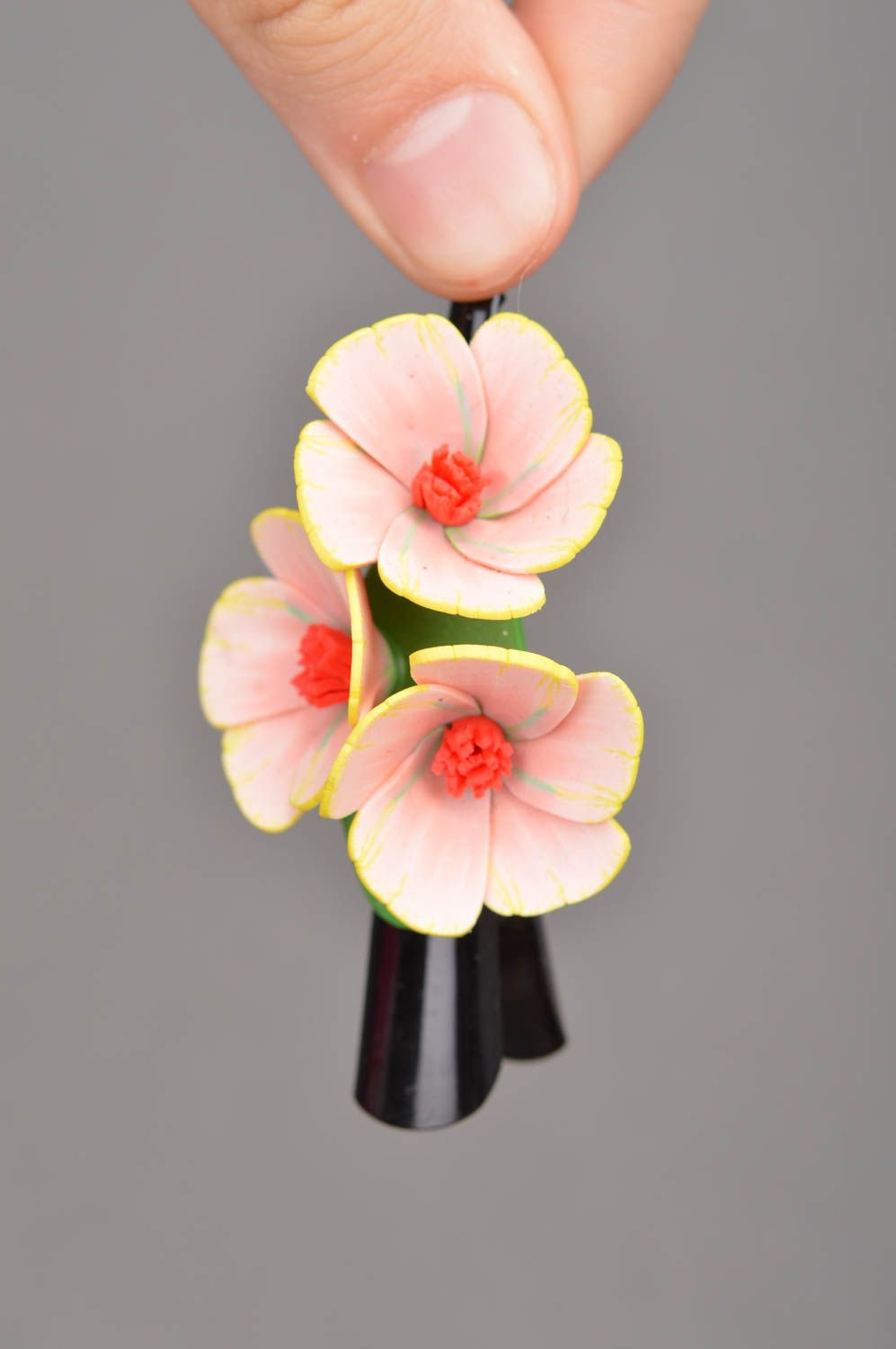 Beautiful homemade designer polymer clay flower barrette Gentle Florets photo 2