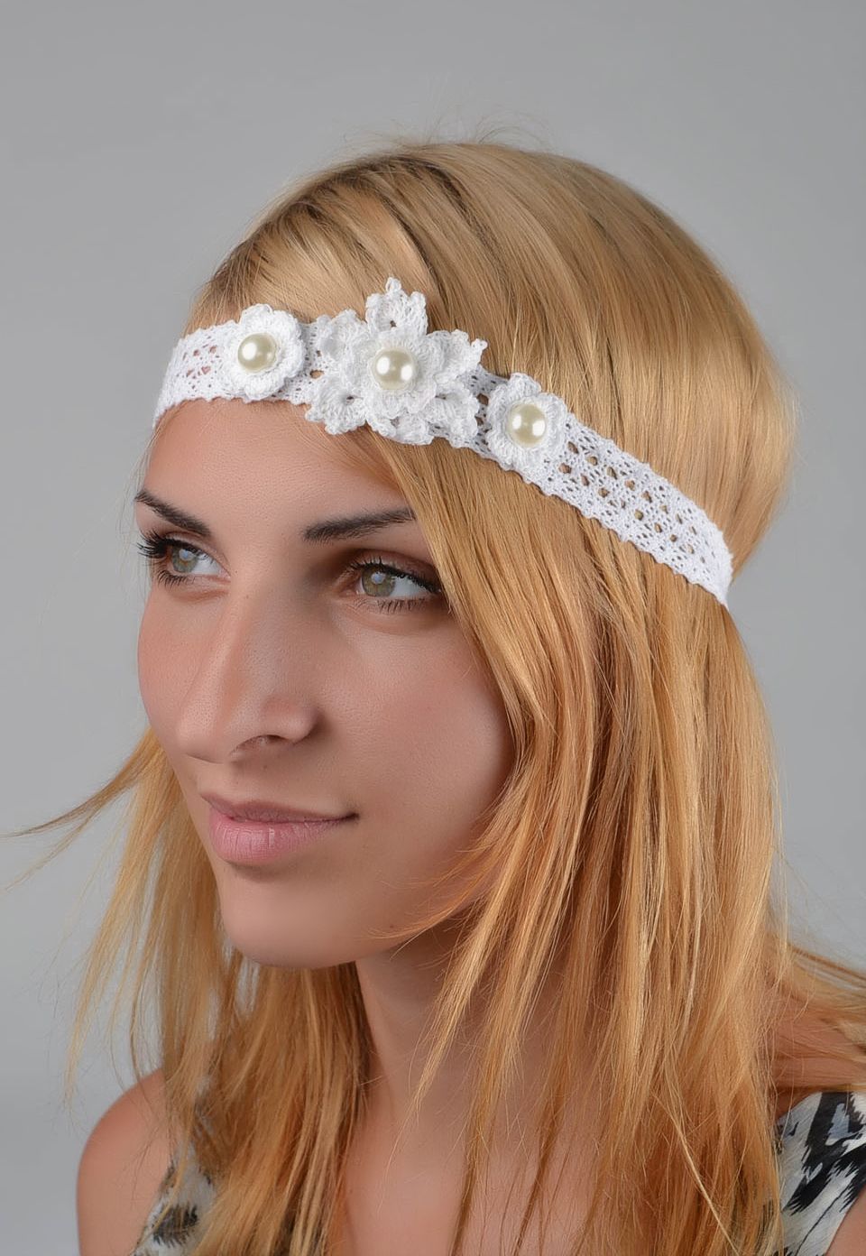Handmade openwork headband fabric headband for girl lace headband gift for girl photo 1