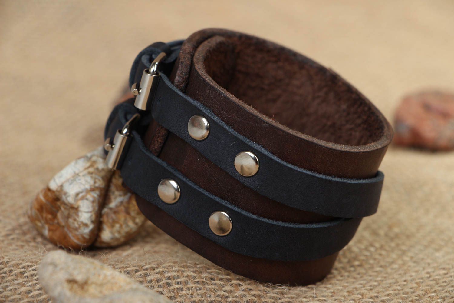 Wide leather bracelet photo 5