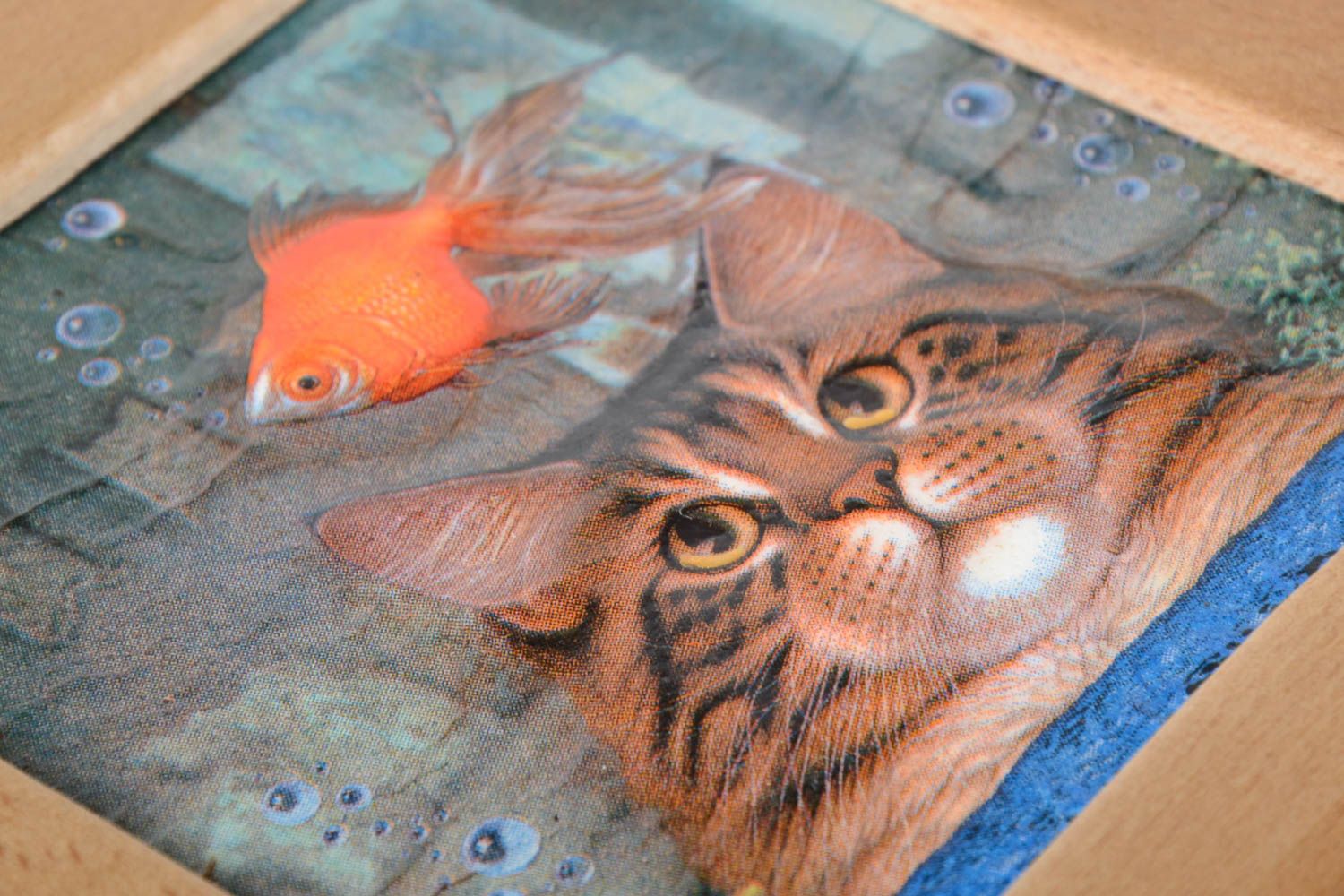 Décoration murale fait main Tableau déco chat et poisson Décoration maison photo 3
