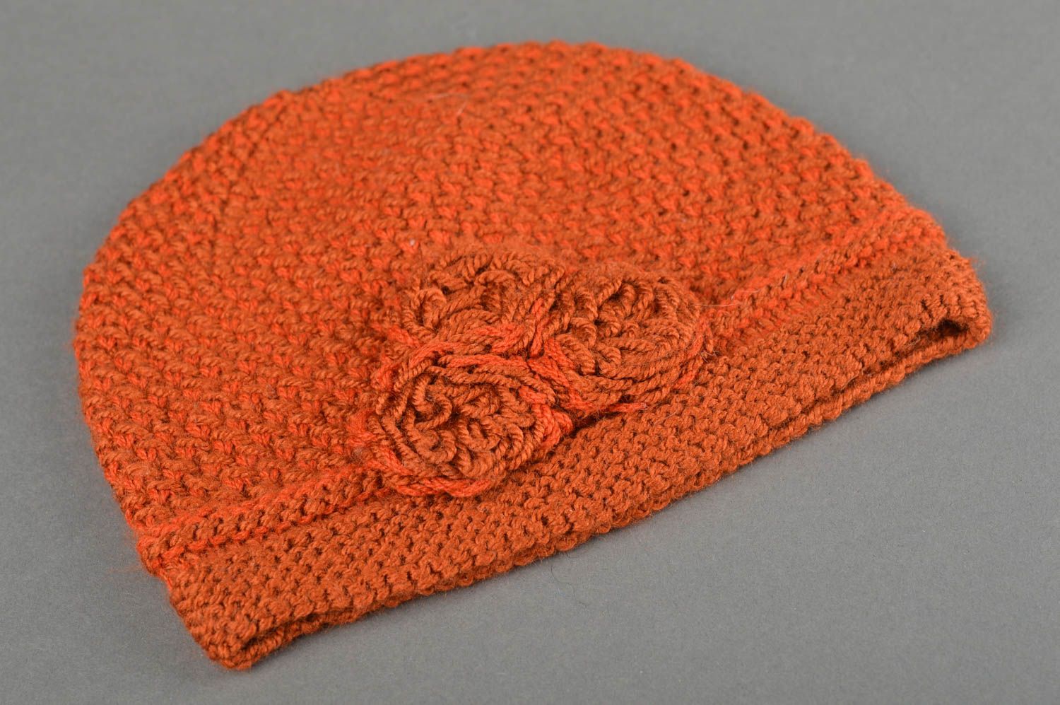 Bonnet chaud fait main Chapeau tricot au crochet chaud orange Vêtement enfant photo 5