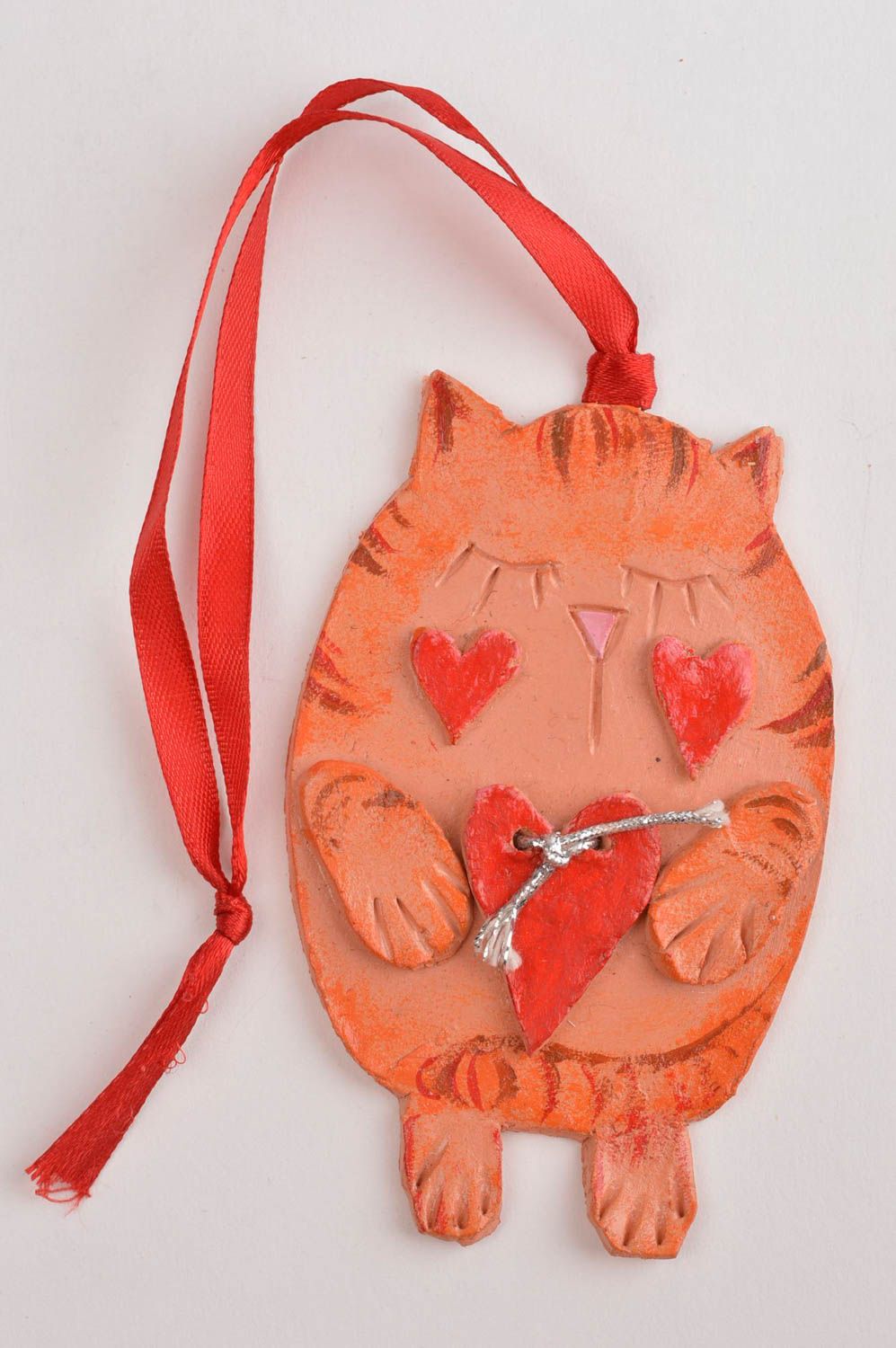 Imán de cerámica artesanal regalo original elemento decorativo gato con corazón foto 2