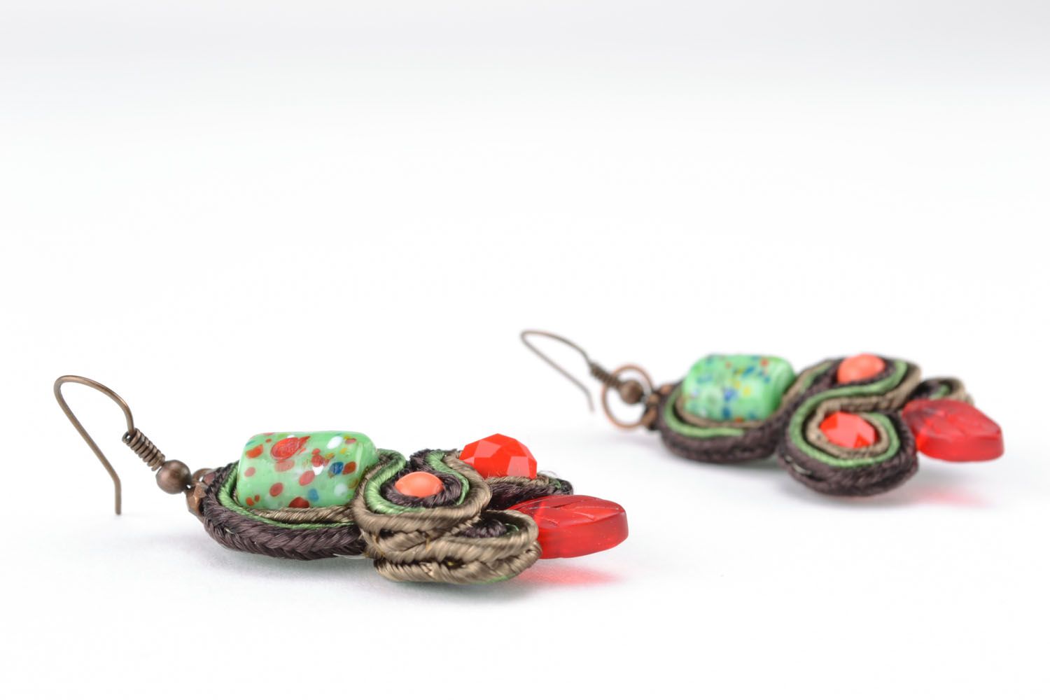 Earrings with coral and nephrite photo 5