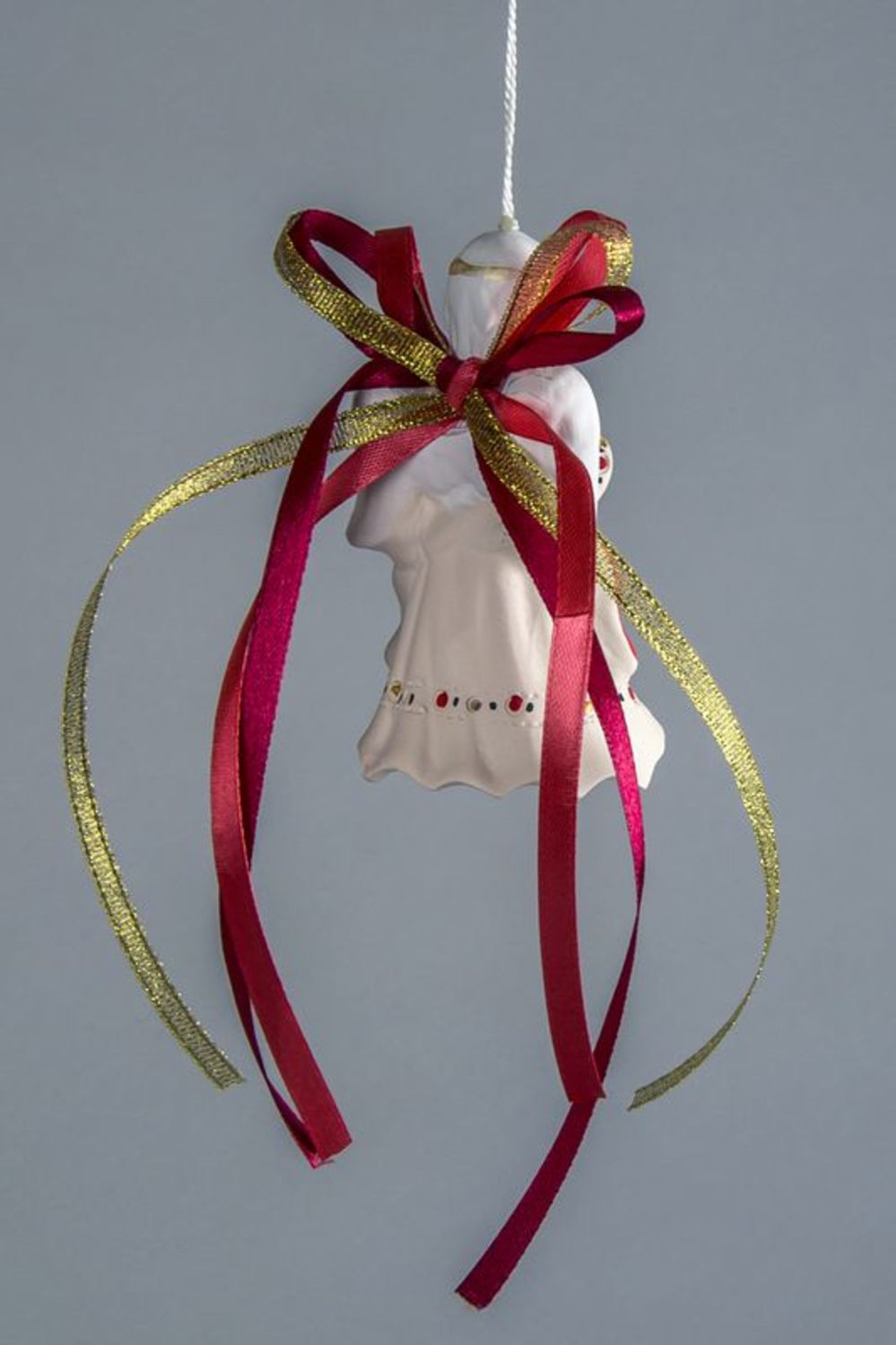 Hanging bell made from white clay Portly angel photo 4