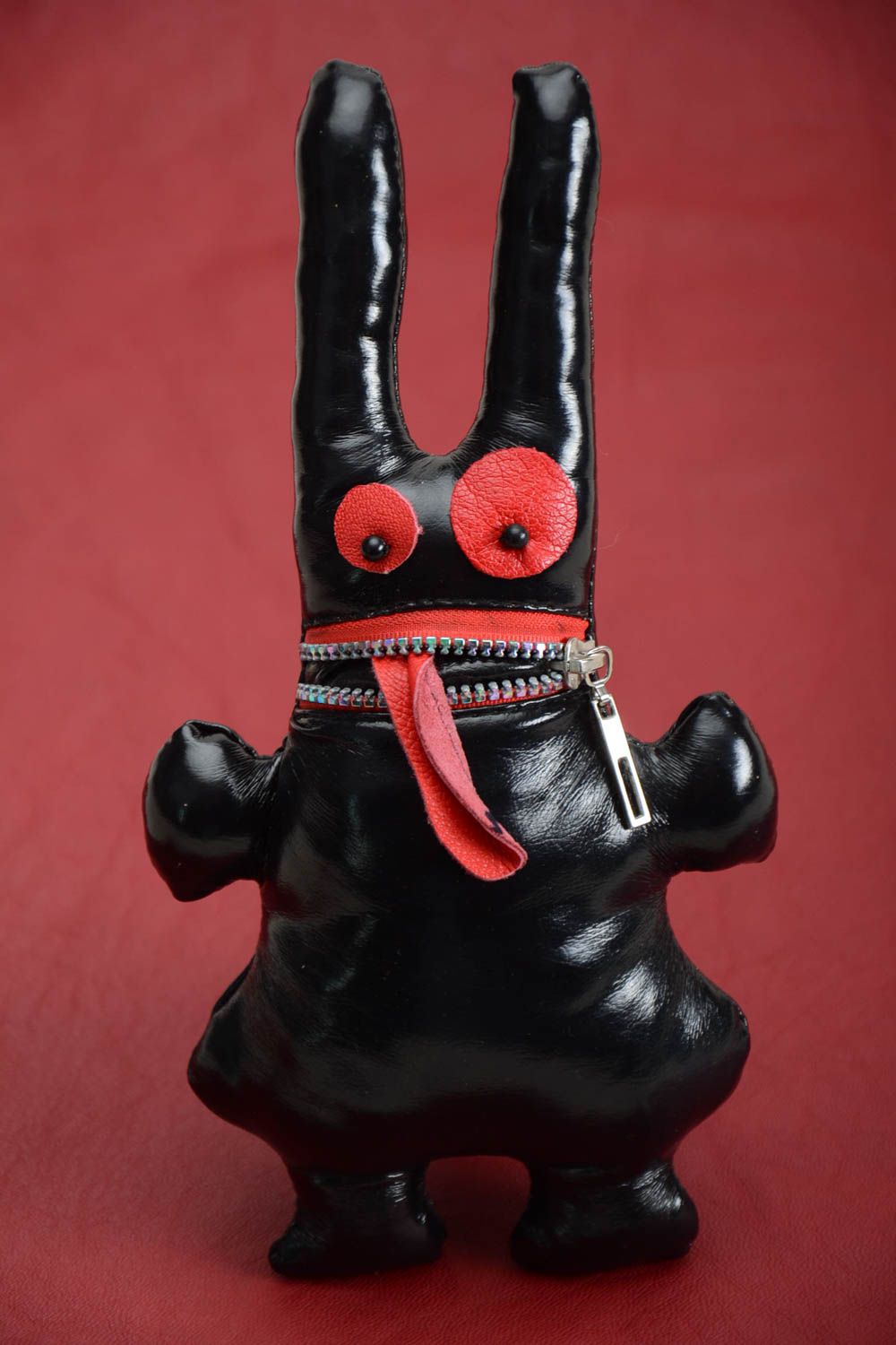 Handmade originelles Kuscheltier Hase aus Leder Haus Deko kreatives Spielzeug foto 1