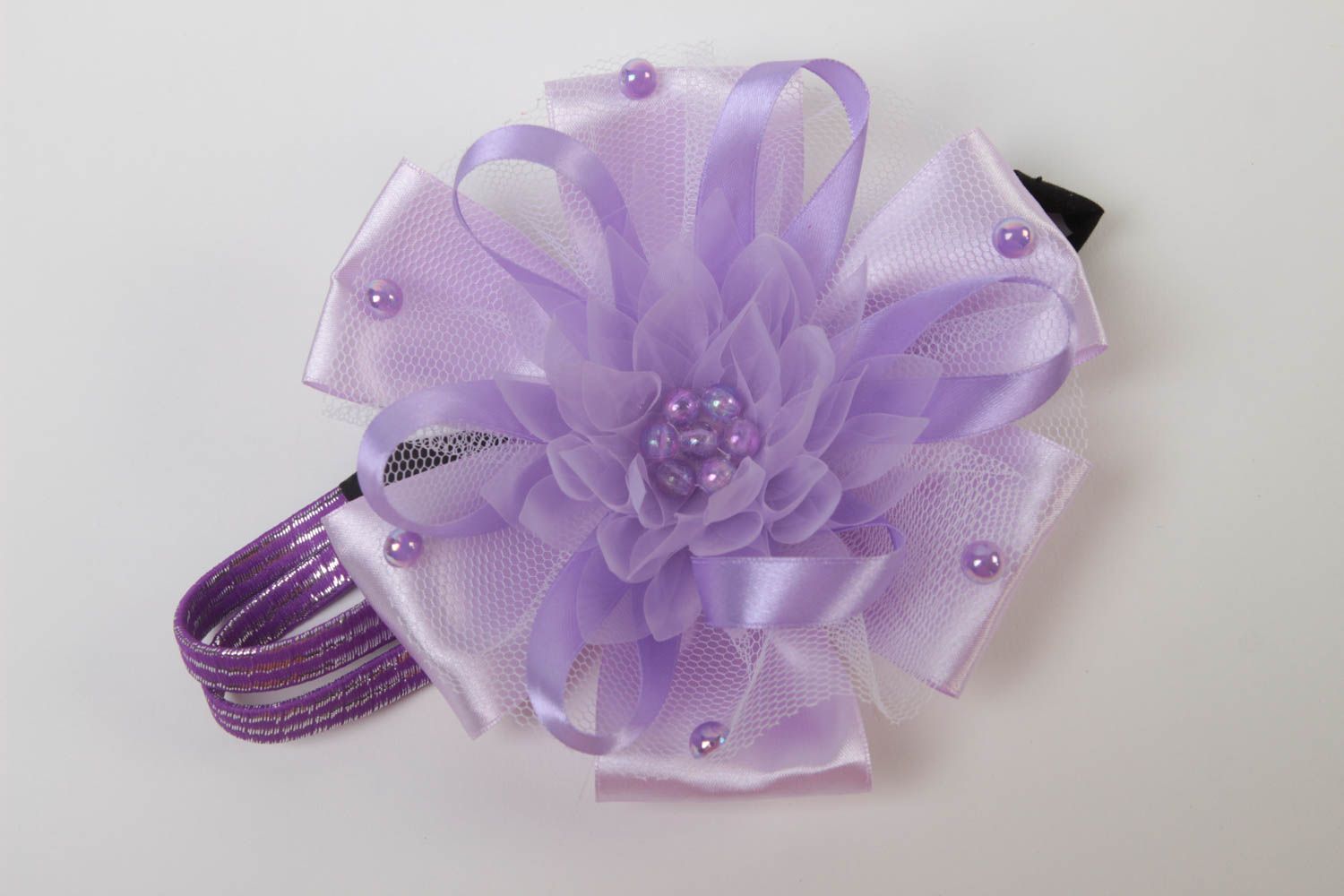 Banda para el cabello artesanal regalo para niñas adorno para el pelo color lila foto 2