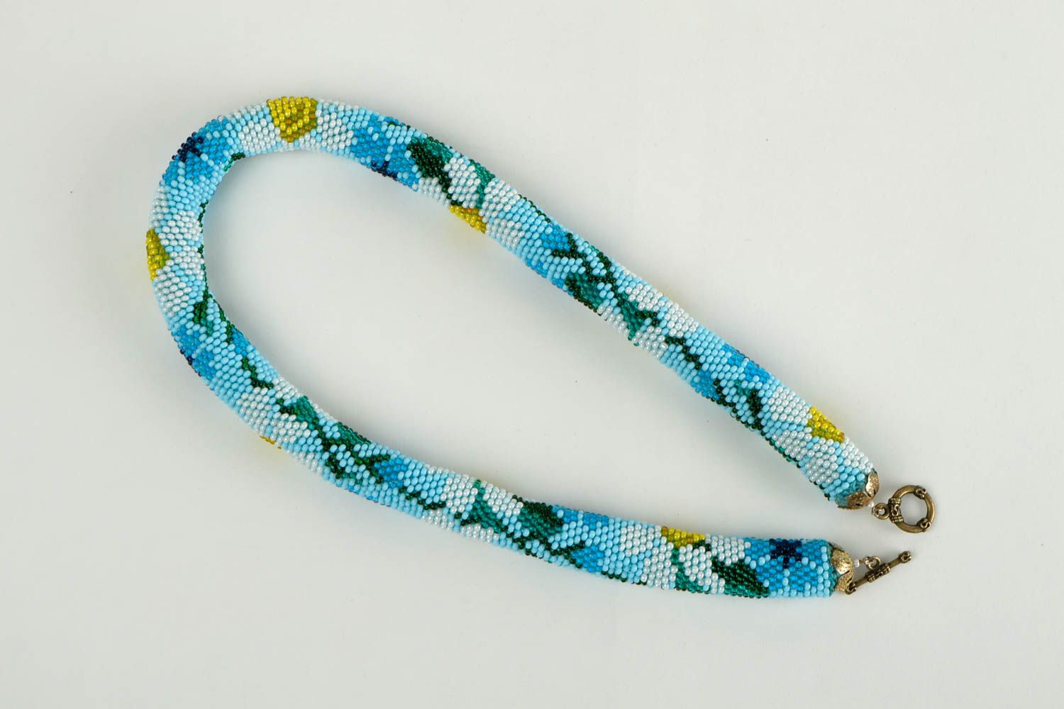 Collier floral Bijou fait main perles de rocaille bleu ciel Cadeau pour femme photo 5