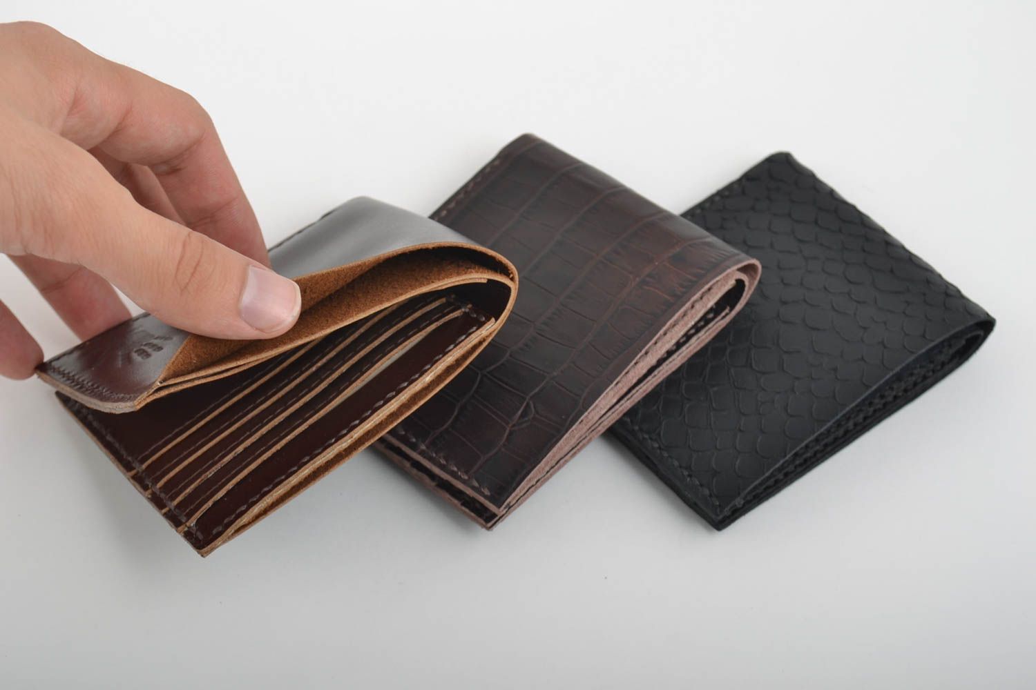 Set of 3 handmade leathwer wallets designer wallets for men best gifts for him photo 5