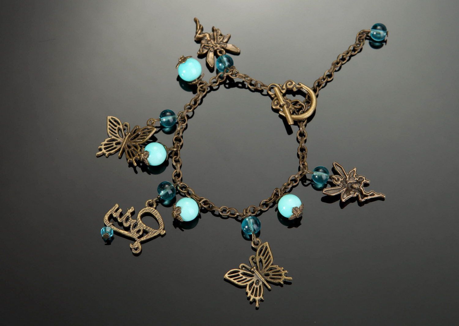 Bracelet made of bronze and turquoise Butterflies photo 1
