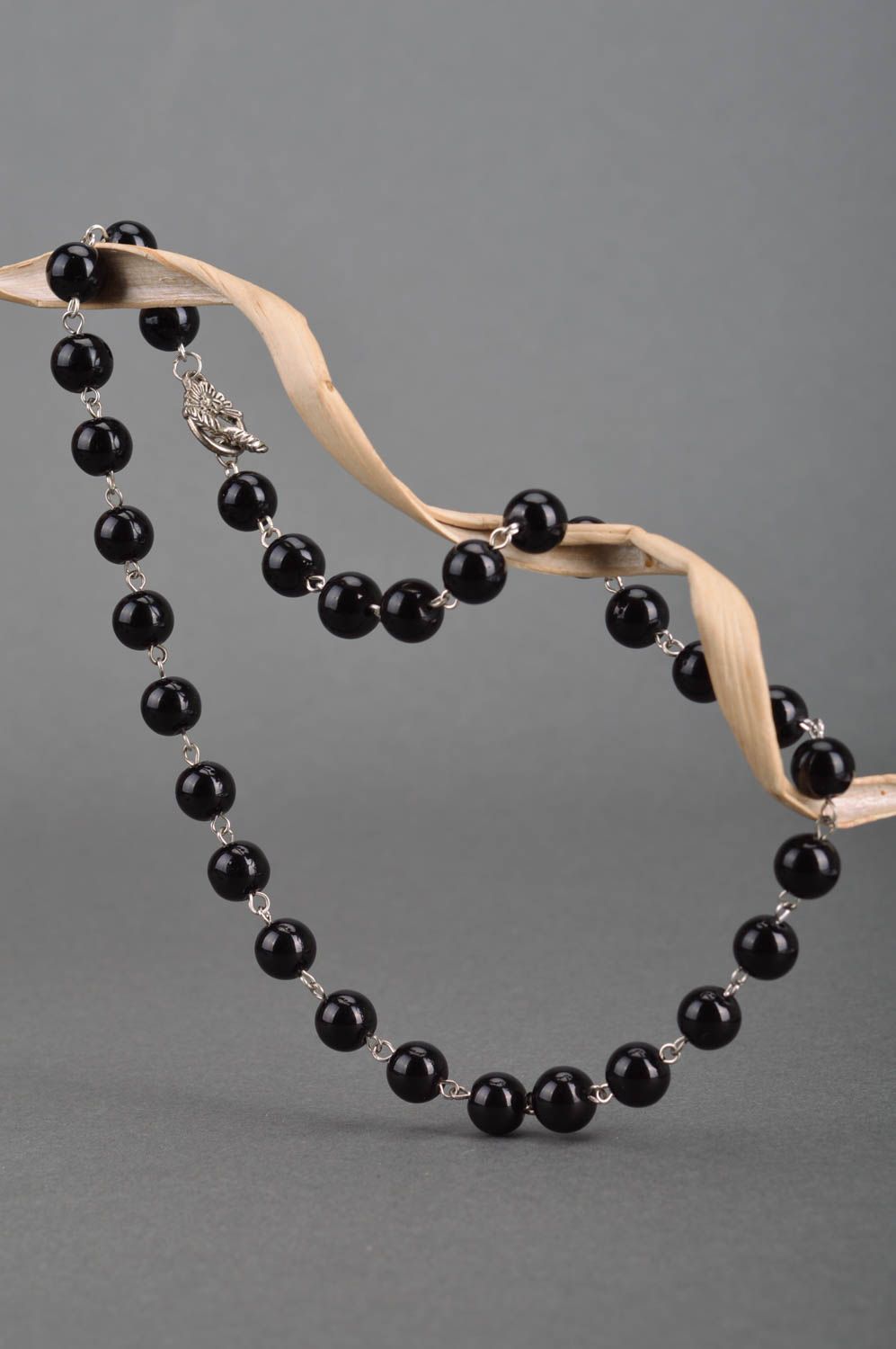 Handmade designer stylish laconic black beaded necklace Black Panther for ladies photo 3