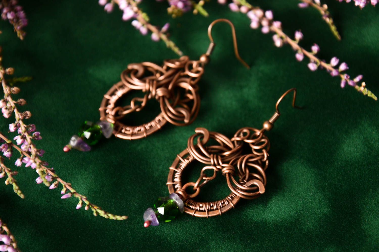 Handmade copper dangling earrings stylish vintage jewelry designer earrings photo 1