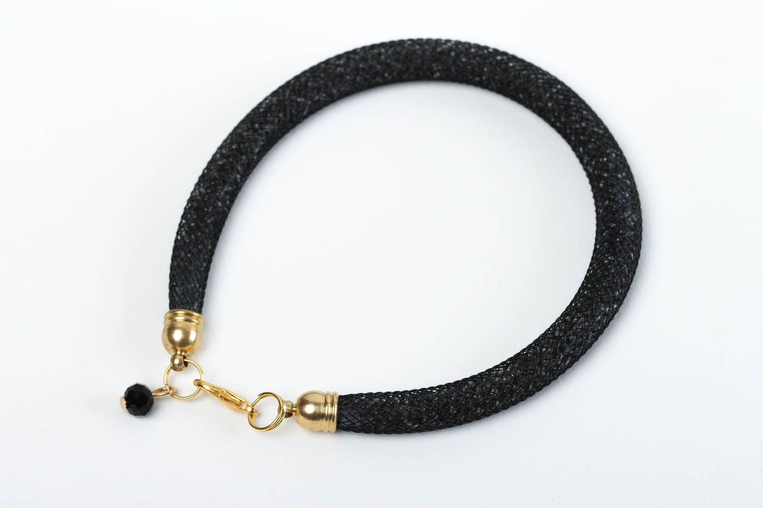 Bracelet noir Bijou fait main tube en crinoline et cristal Accessoire femme photo 1