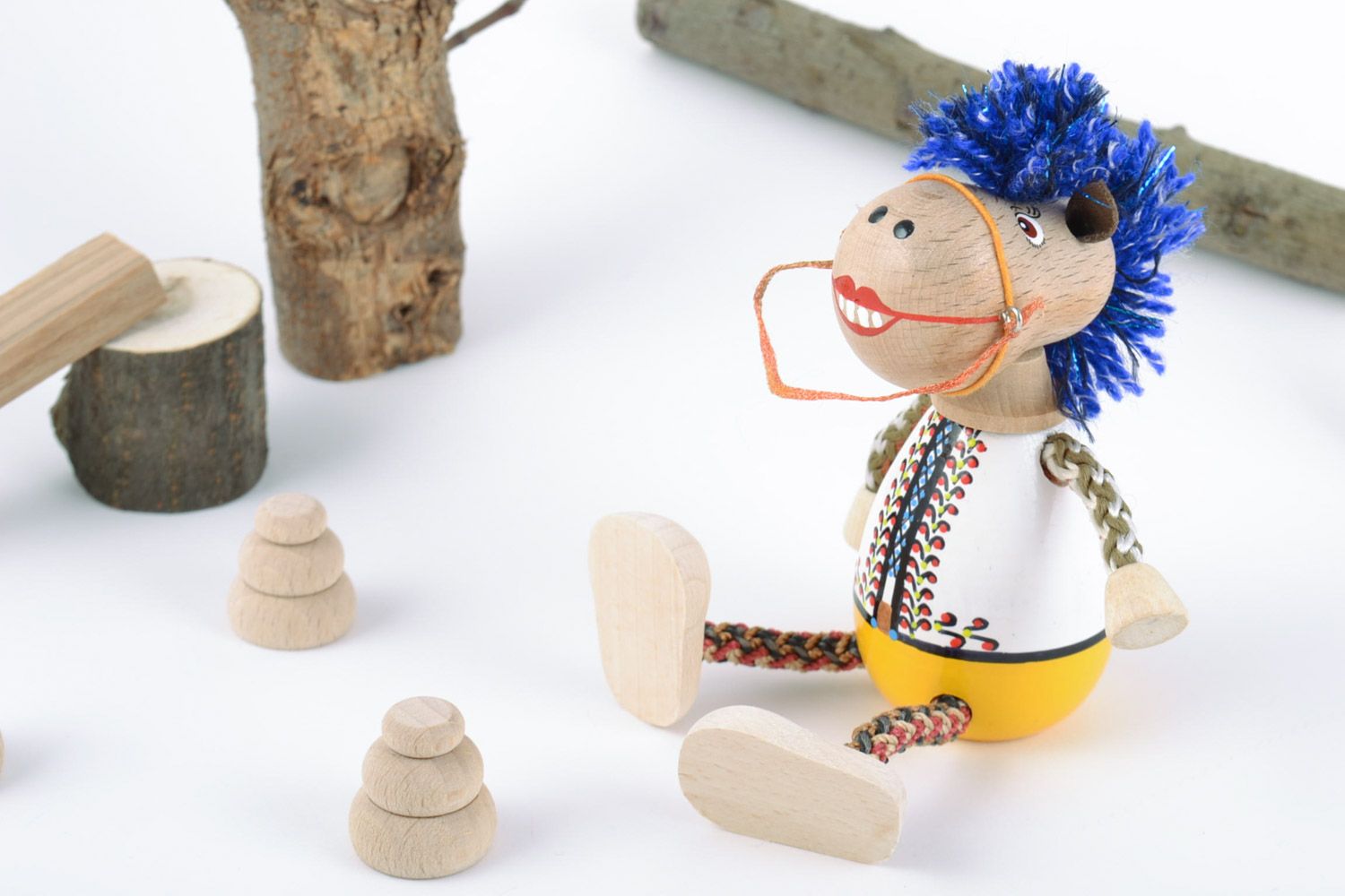 Jouet en bois original fait main peint figurine décorative pour enfant Cheval photo 1