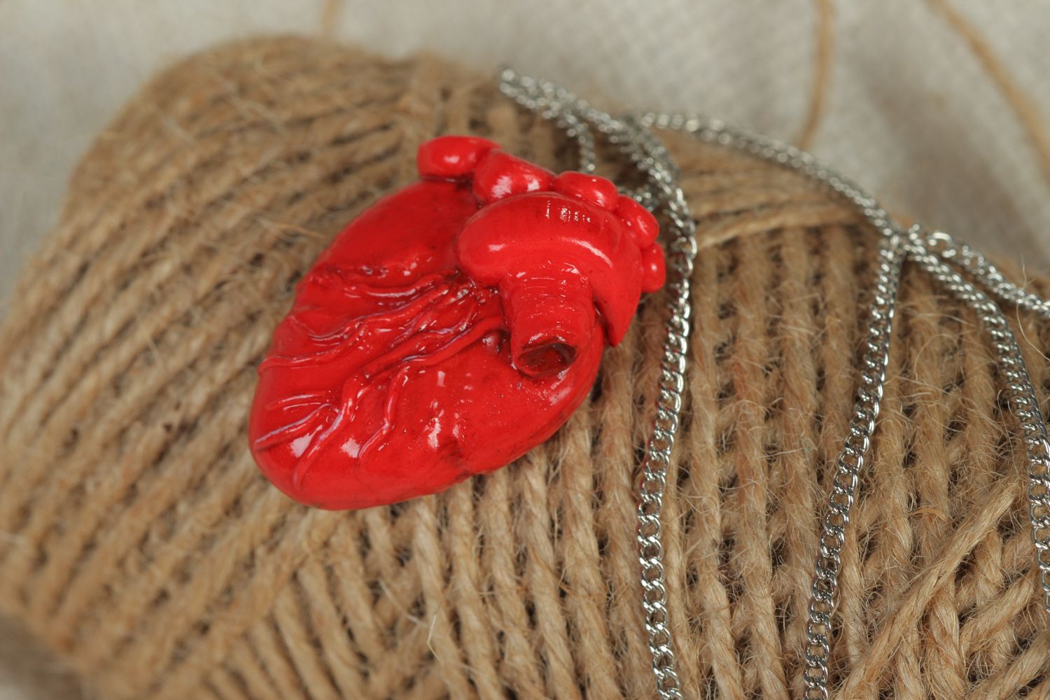 Polymer clay pendant Anatomical Heart  photo 5