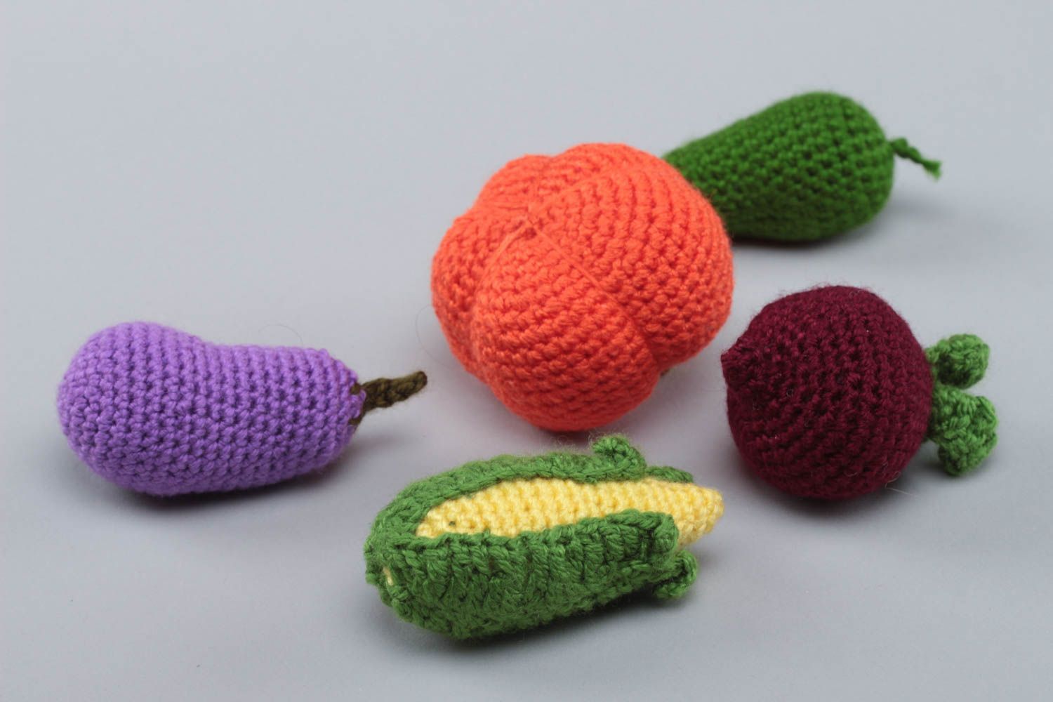 Set of 5 handmade acrylic crochet colorful soft toys vegetables for kids and decor photo 4