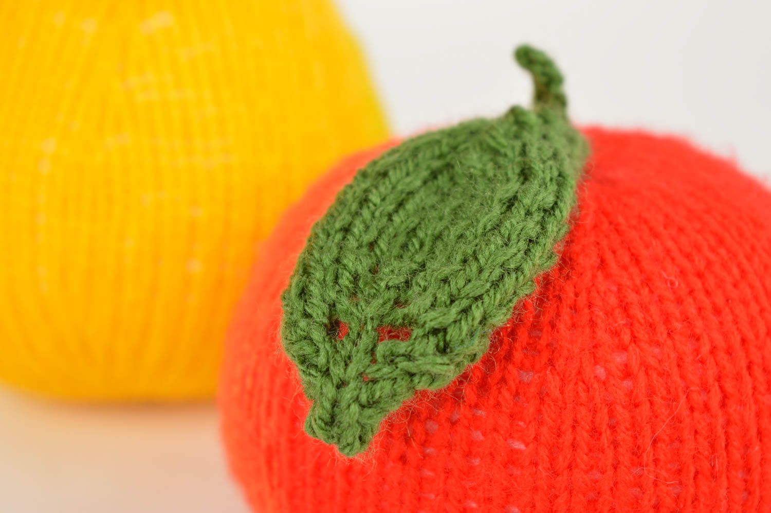 Handmade beautiful bright toys unusual crocheted set of toys 2 soft fruits photo 4