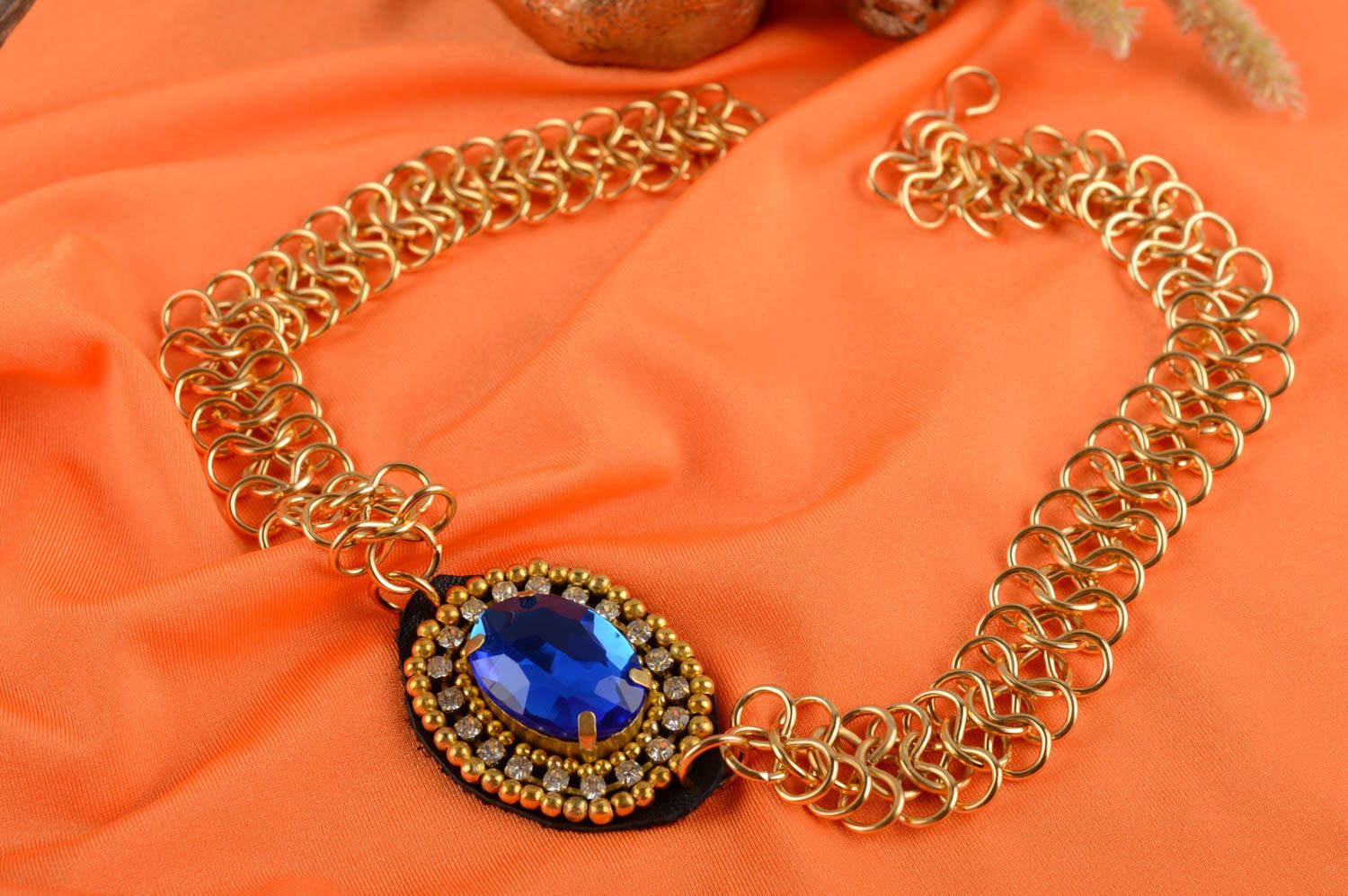 Handmade Damen Collier Modeschmuck Halskette Geschenk für Frauen Leder Metall foto 1