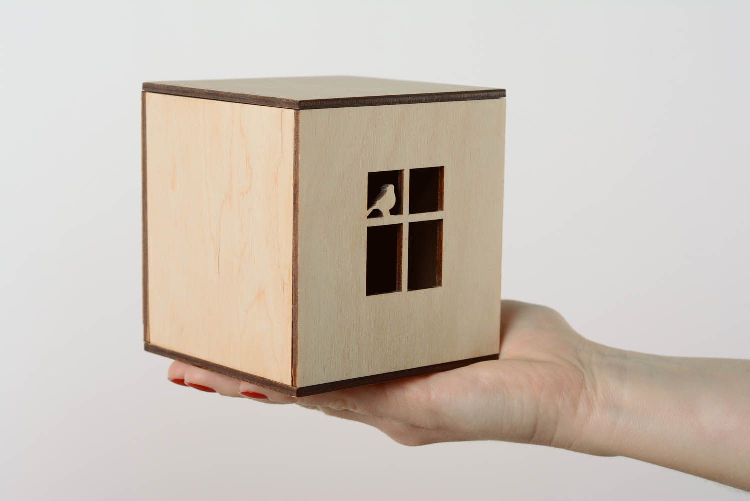 Boîte à décorer en bois Oiseau carrée faite main photo 2