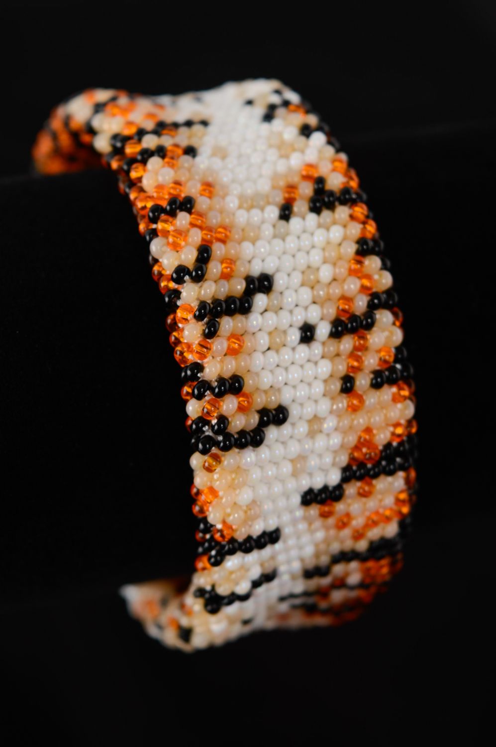 Adjustable handmade black and orange beads bracelet with tiger coloring  photo 4