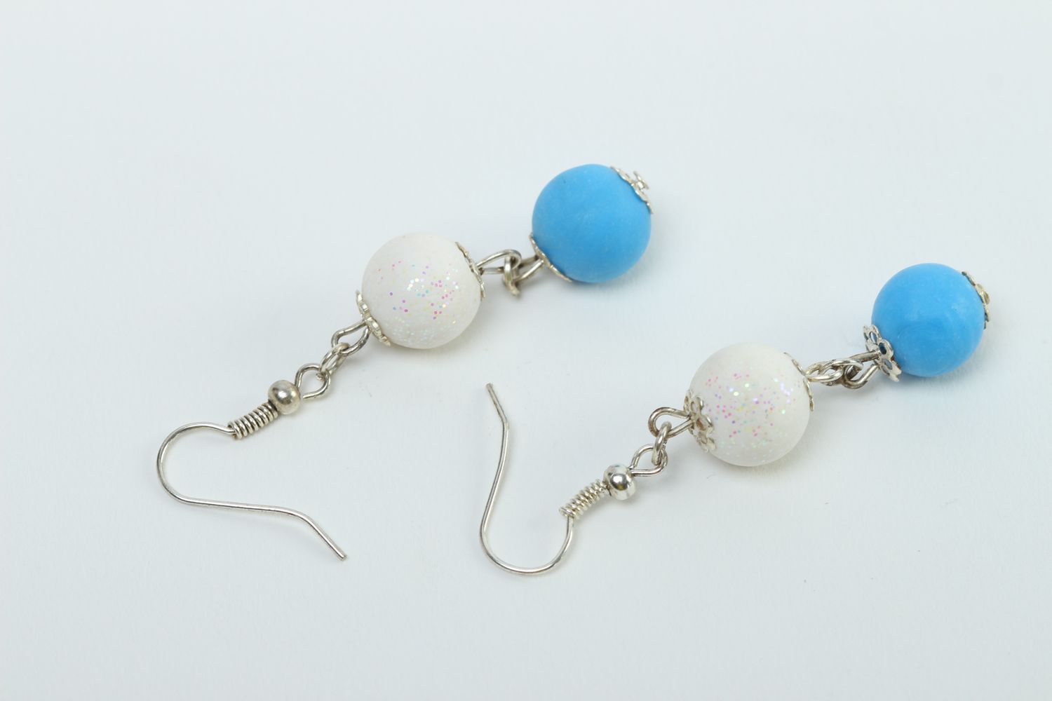 Plastic earrings handmade polymer clay earrings with beads stylish jewelry photo 4