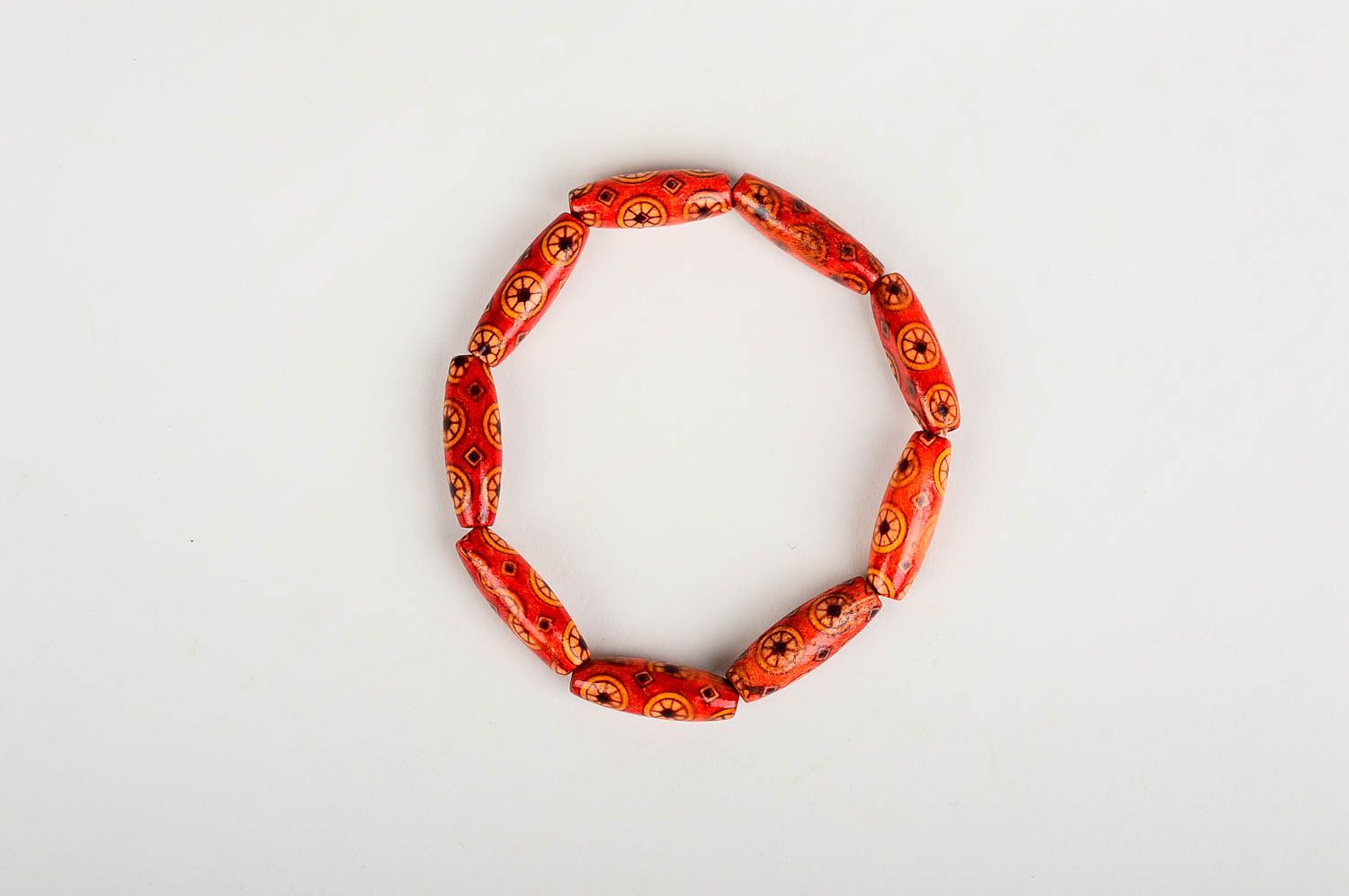 Wooden red beaded handmade wrist bracelet on elastic cord for girls and women photo 3