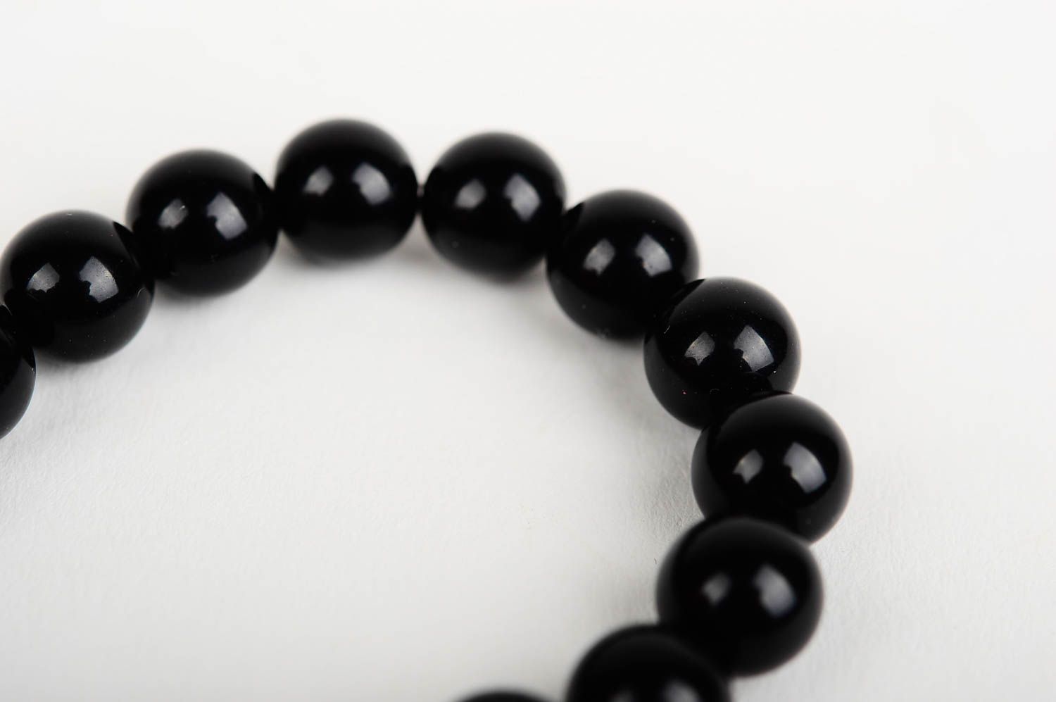 Handmade black beads stretchy bracelet with metal centerpiece charm for women photo 5