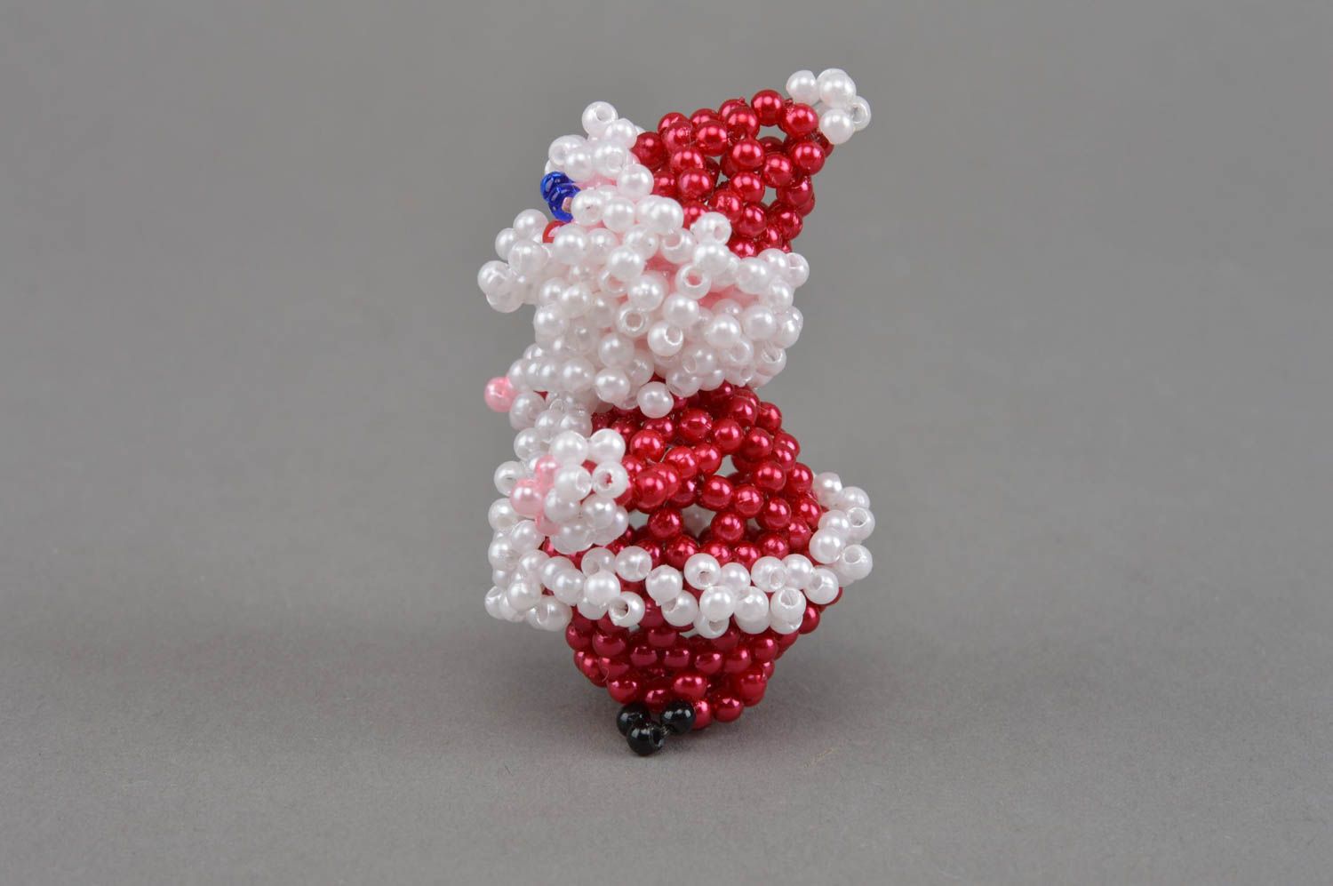 Père Noël en perles de rocaille figurine décorative faite main rouge blanc photo 4